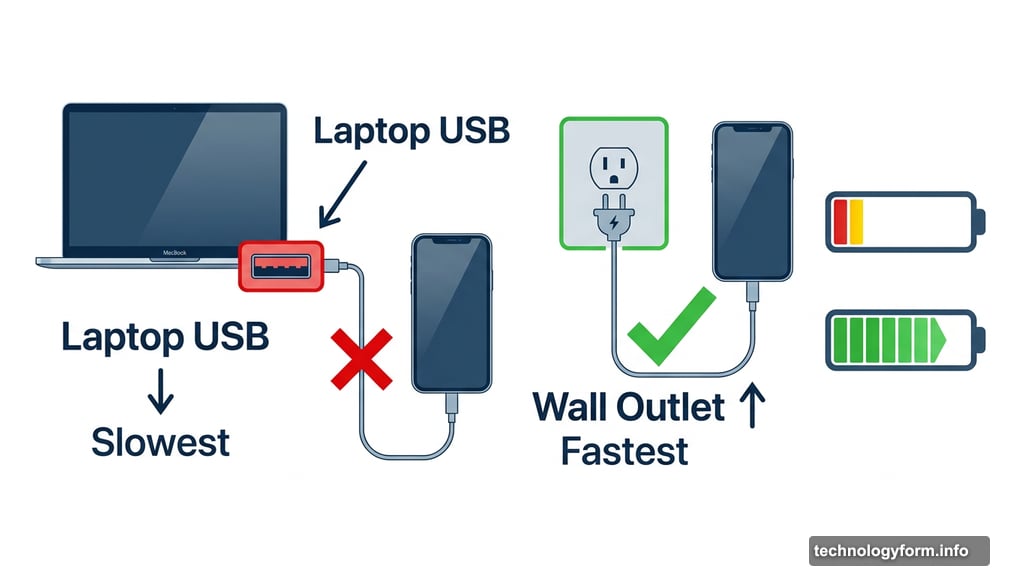 Charging iPhone from wall outlet is faster than laptop USB